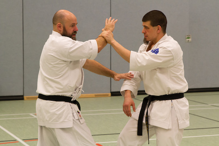 Iain und Timo demonstrieren Bunkai der Bassai Sho