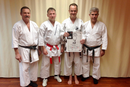 Mathias Künlen mit seinen Prüfern Lothar Ratschke, Szolt Szenasi und Fritz Oblinger